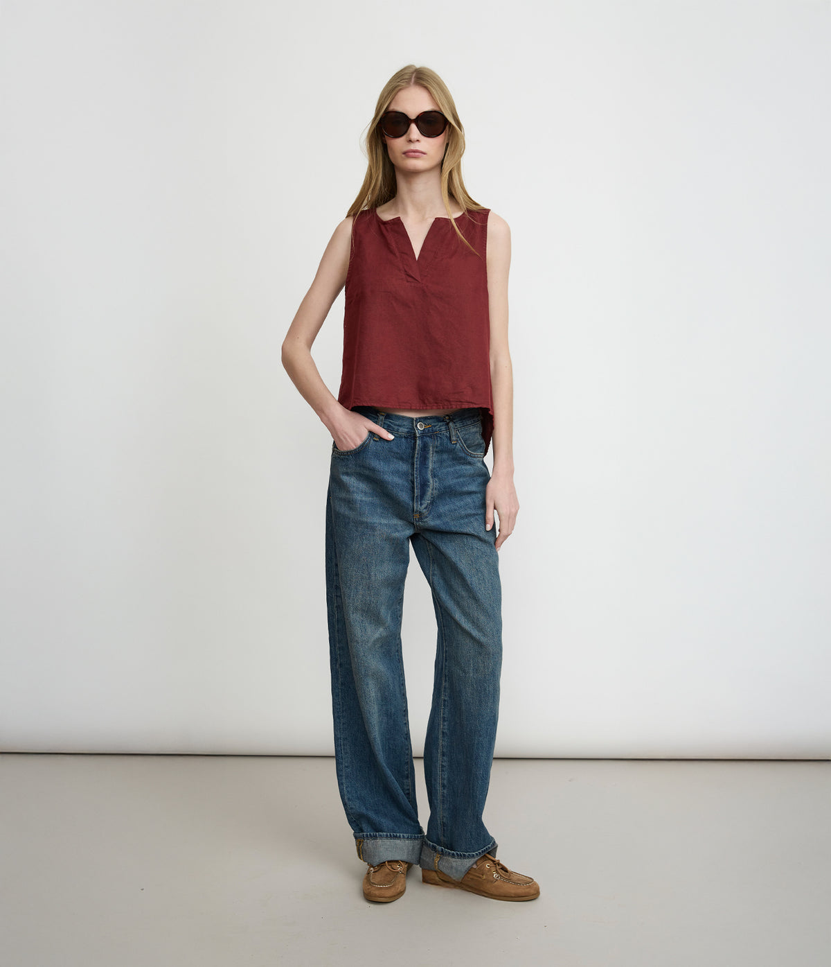 Blusa Mujer Lino Siena Burdeo