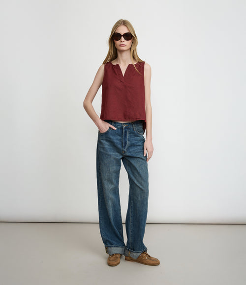 Blusa Mujer Lino Siena Burdeo