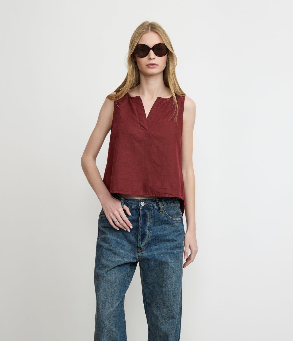 Blusa Mujer Lino Siena Burdeo