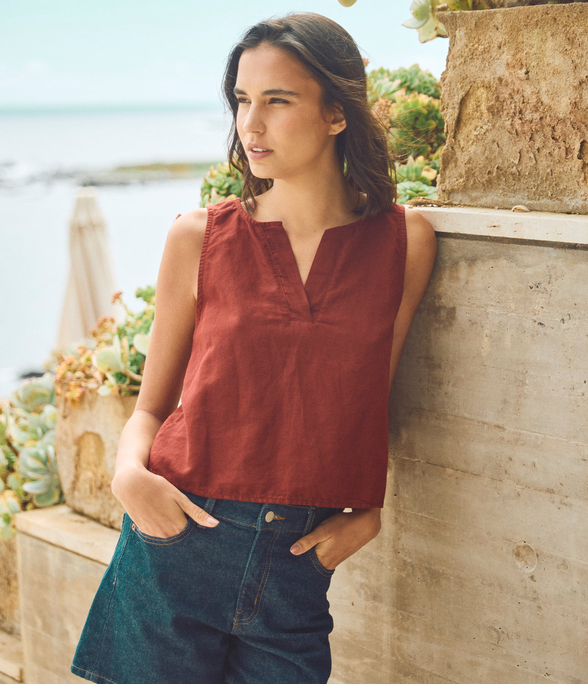 Blusa Mujer Lino Siena Burdeo