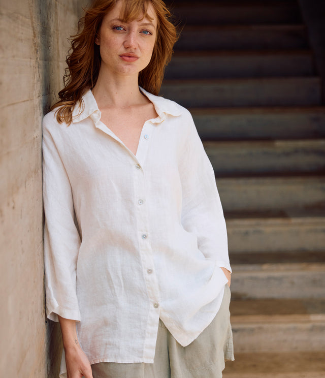 Blusa Mujer 100% Lino Taormina Blanca