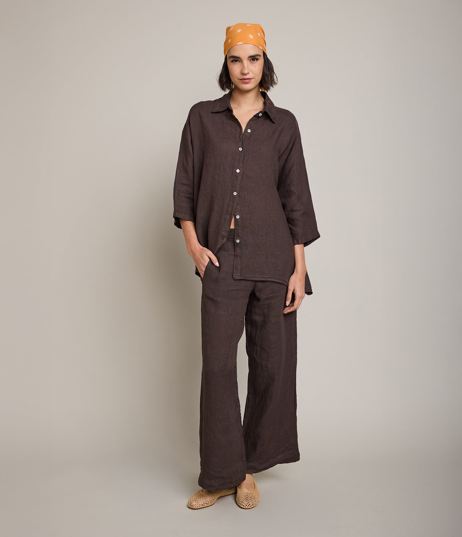 Blusa Mujer 100% Lino Taormina Café