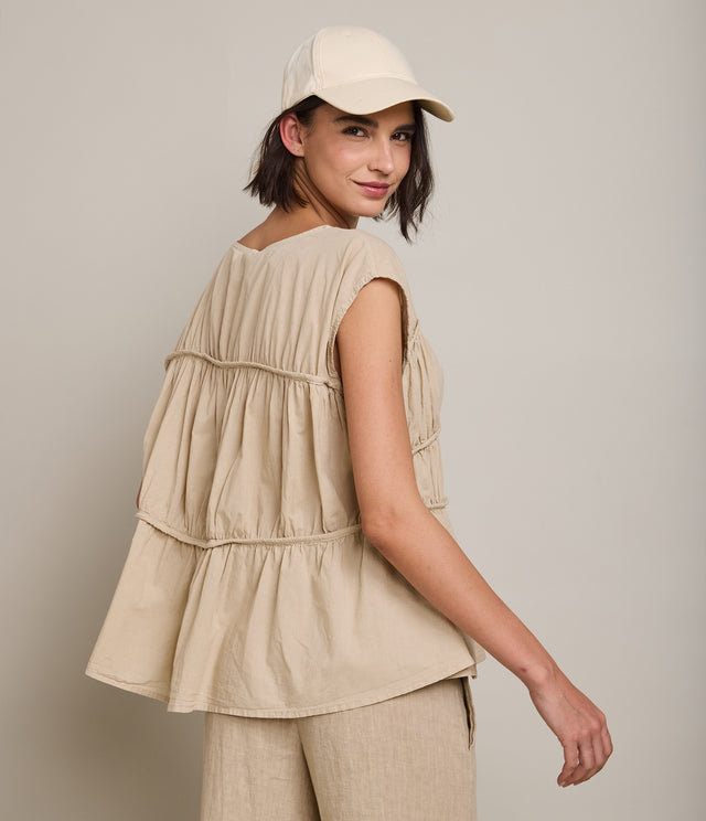 Blusa Mujer 100% Algodón Vuelos Beige