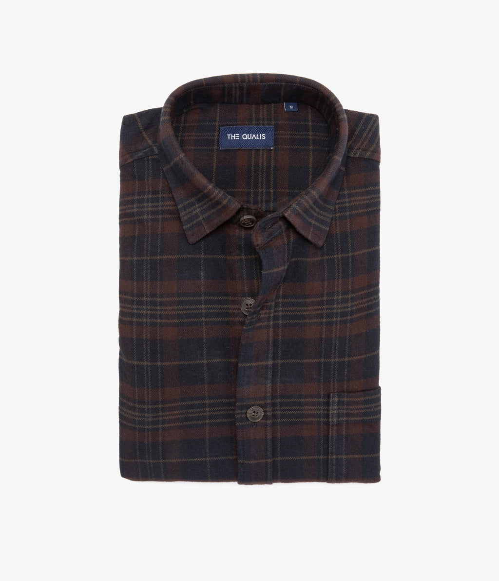 Camisa Hombre Algodón Franela Logan Cuadros Café