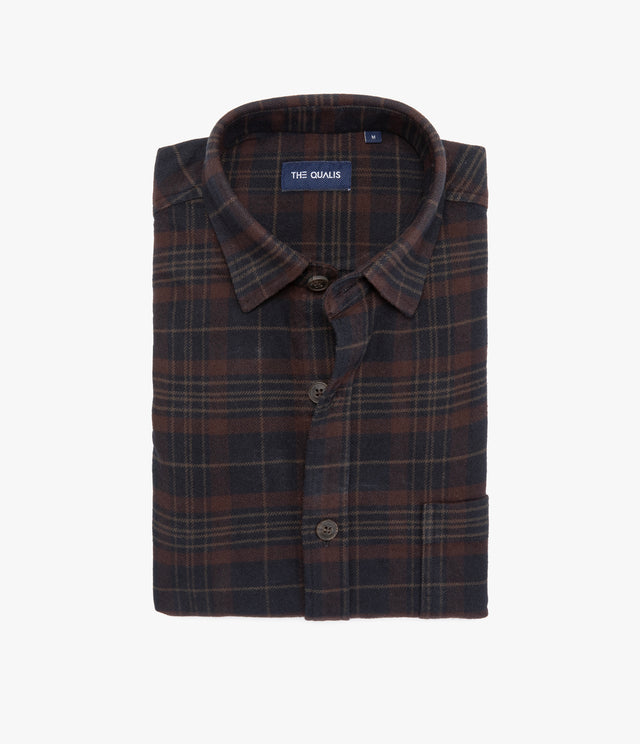 Camisa Hombre Algodón Franela Logan Cuadros Café