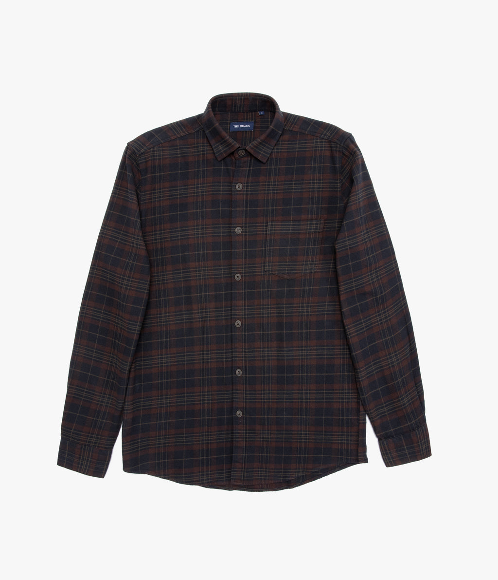 Camisa Hombre Algodón Franela Logan Cuadros Café
