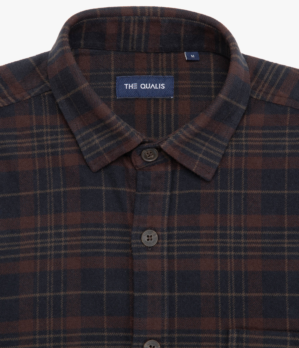 Camisa Hombre Algodón Franela Logan Cuadros Café
