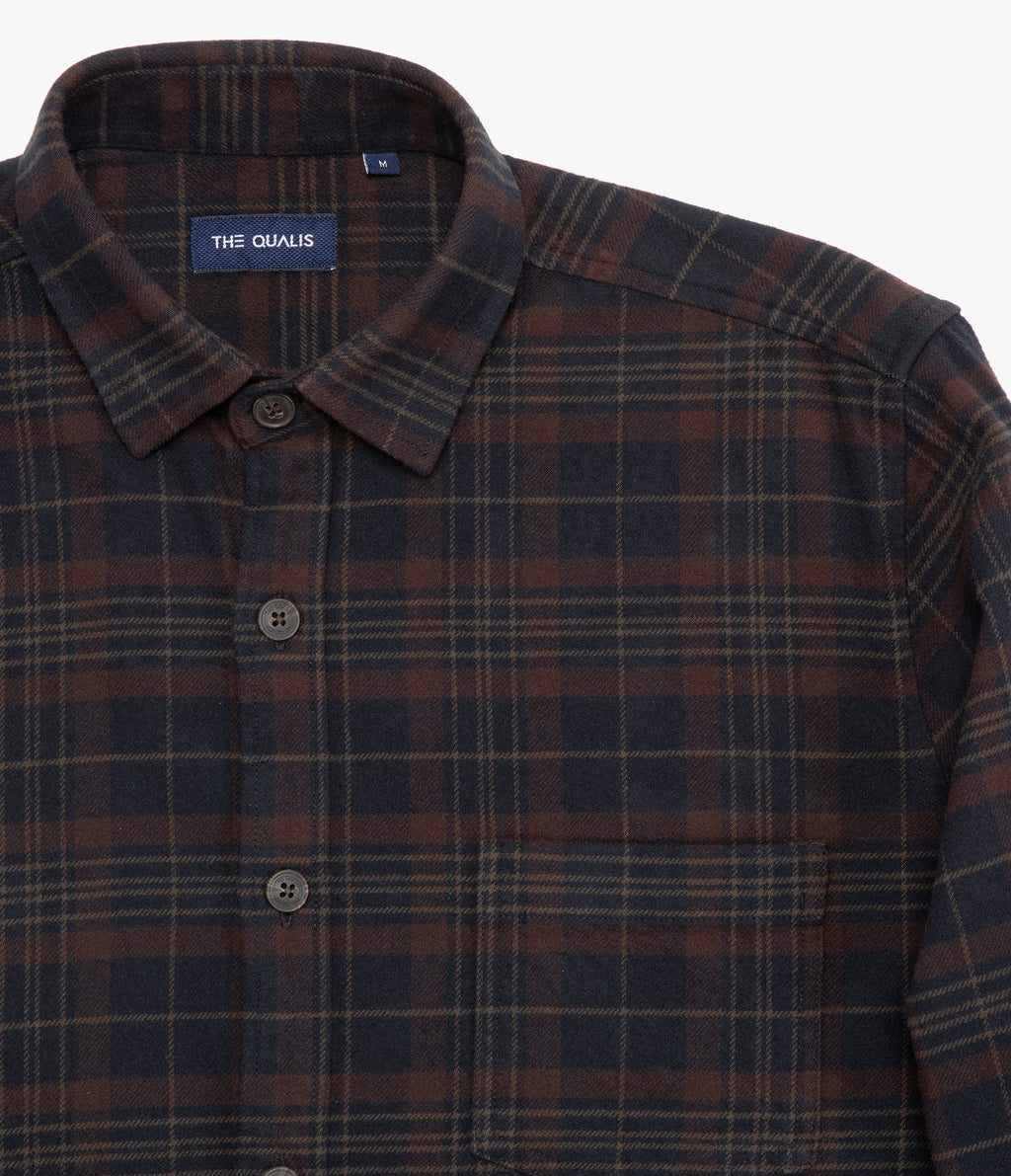 Camisa Hombre Algodón Franela Logan Cuadros Café