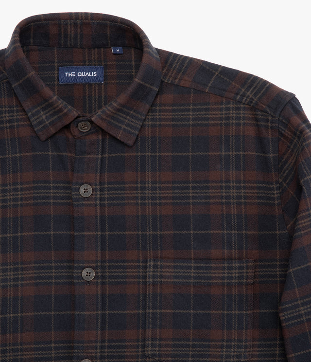 Camisa Hombre Algodón Franela Logan Cuadros Café