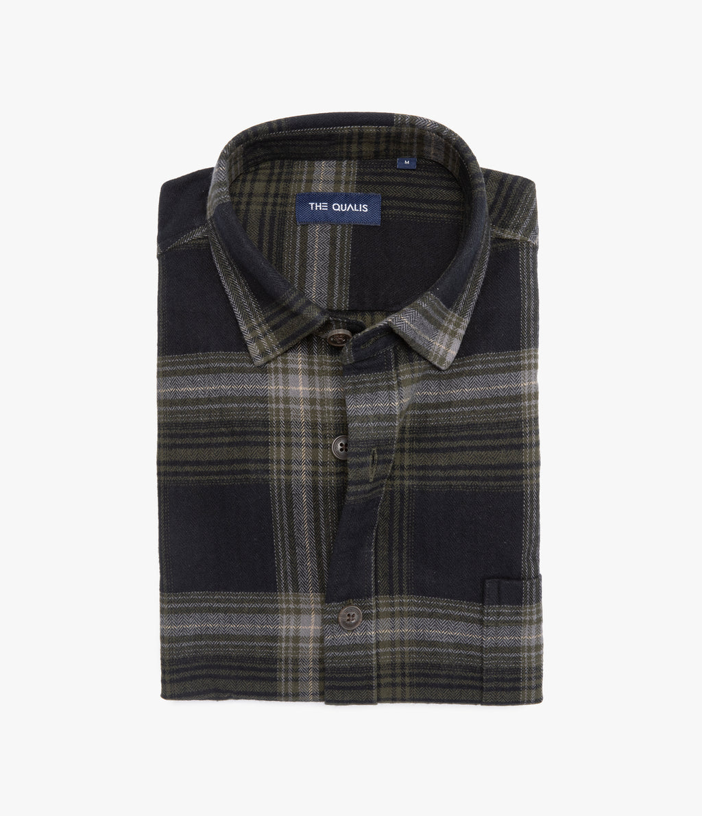 Camisa Hombre Algodón Franela Logan Cuadros Verde