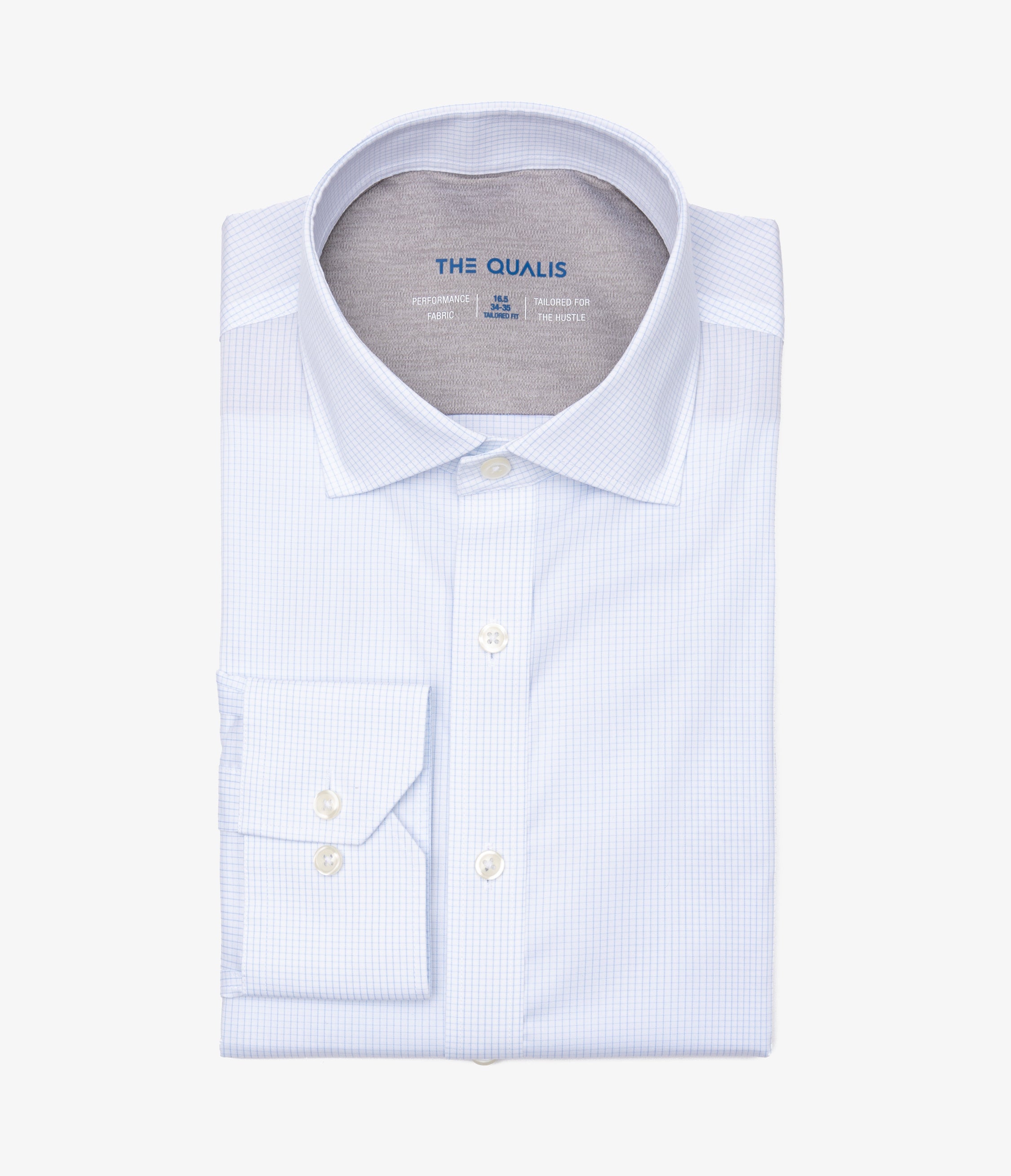 Camisa Hombre Performance Cuello Italiano Cuadros Celeste