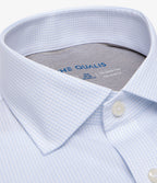 Camisa Hombre Performance Cuello Italiano Cuadros Celeste