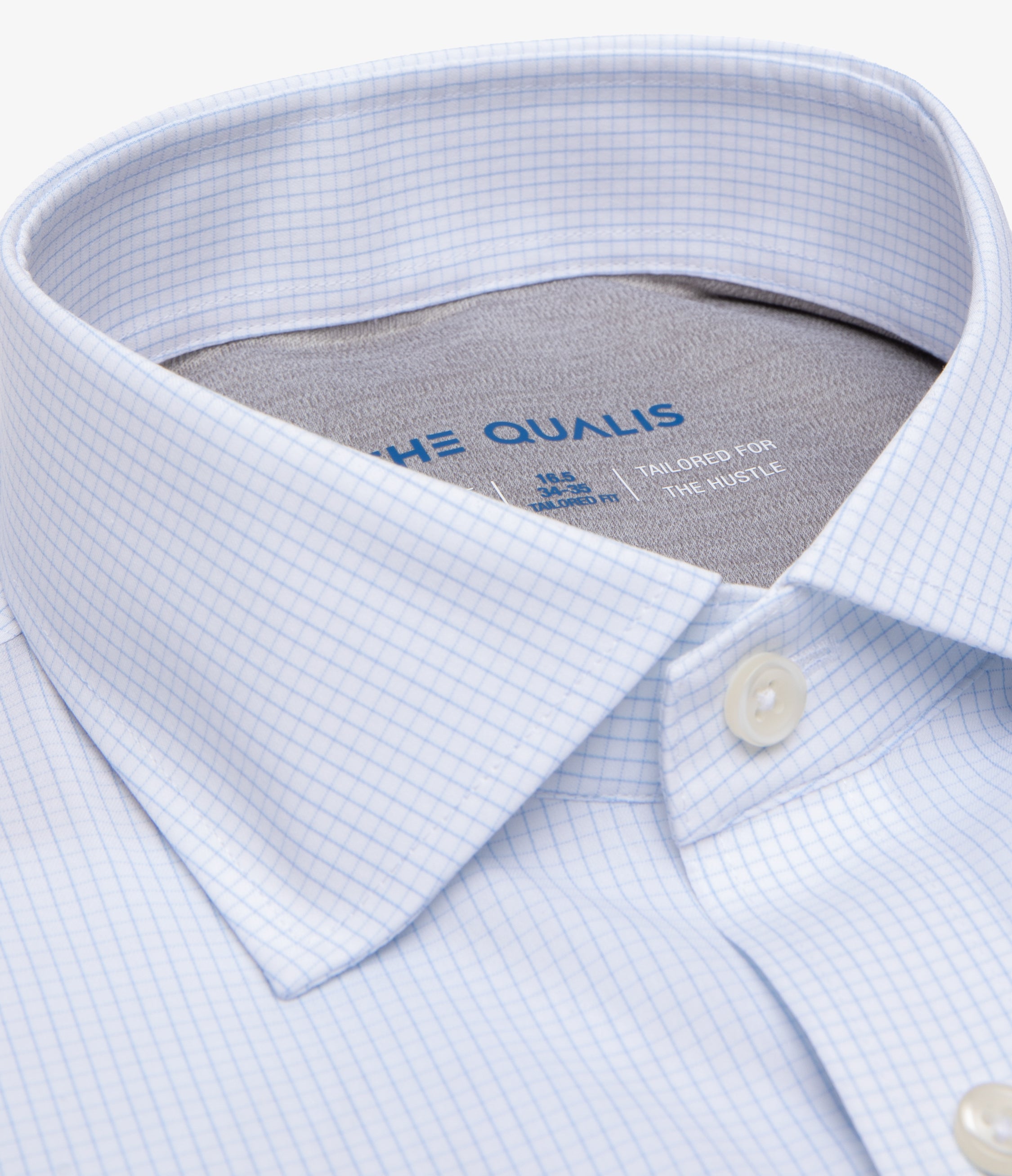 Camisa Hombre Performance Cuello Italiano Cuadros Celeste