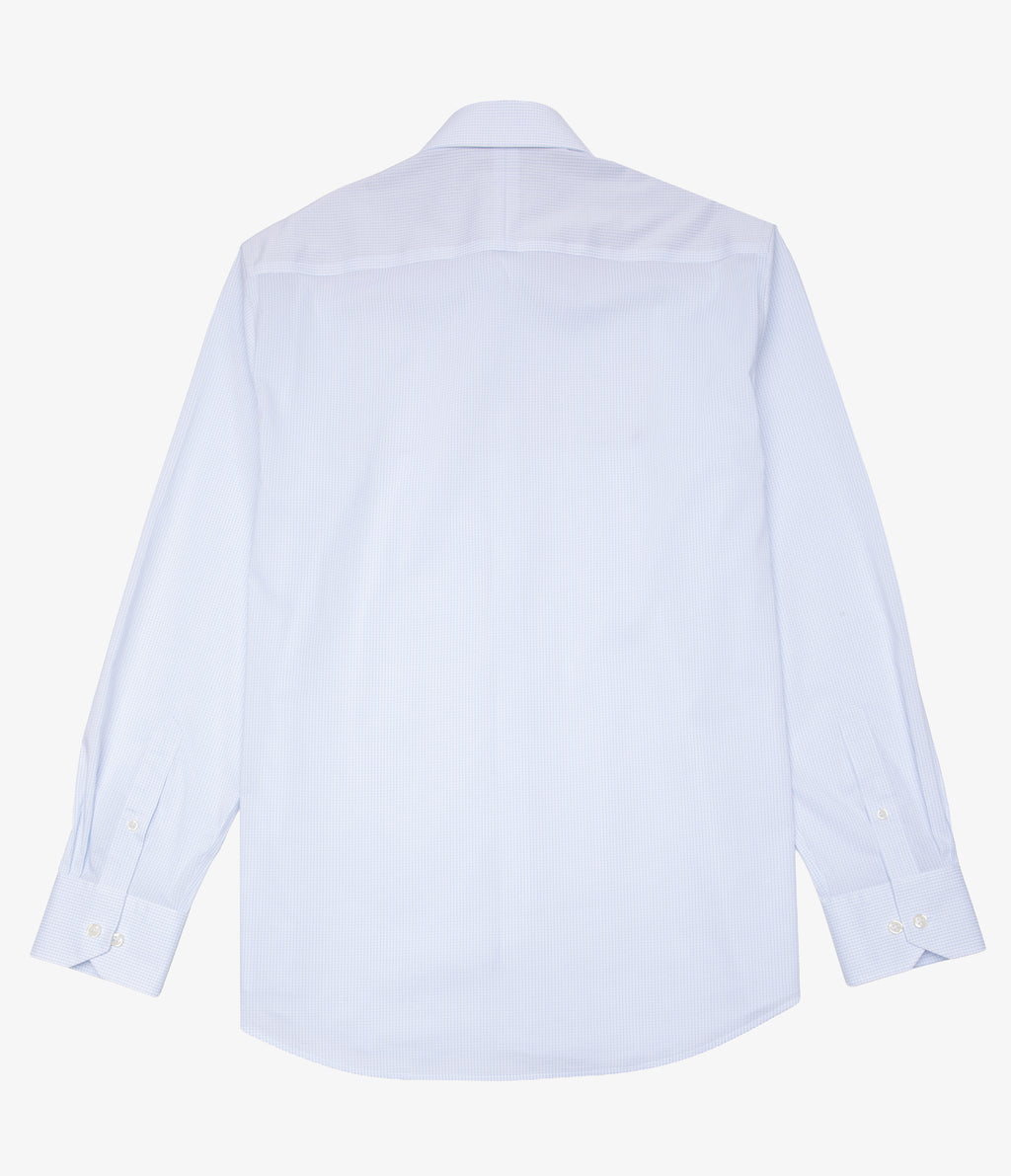 Camisa Hombre Performance Cuello Italiano Cuadros Celeste
