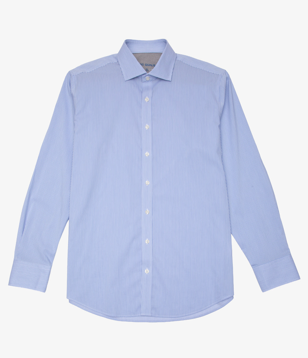 Camisa Hombre Performance Cuello Italiano Rayas Azul