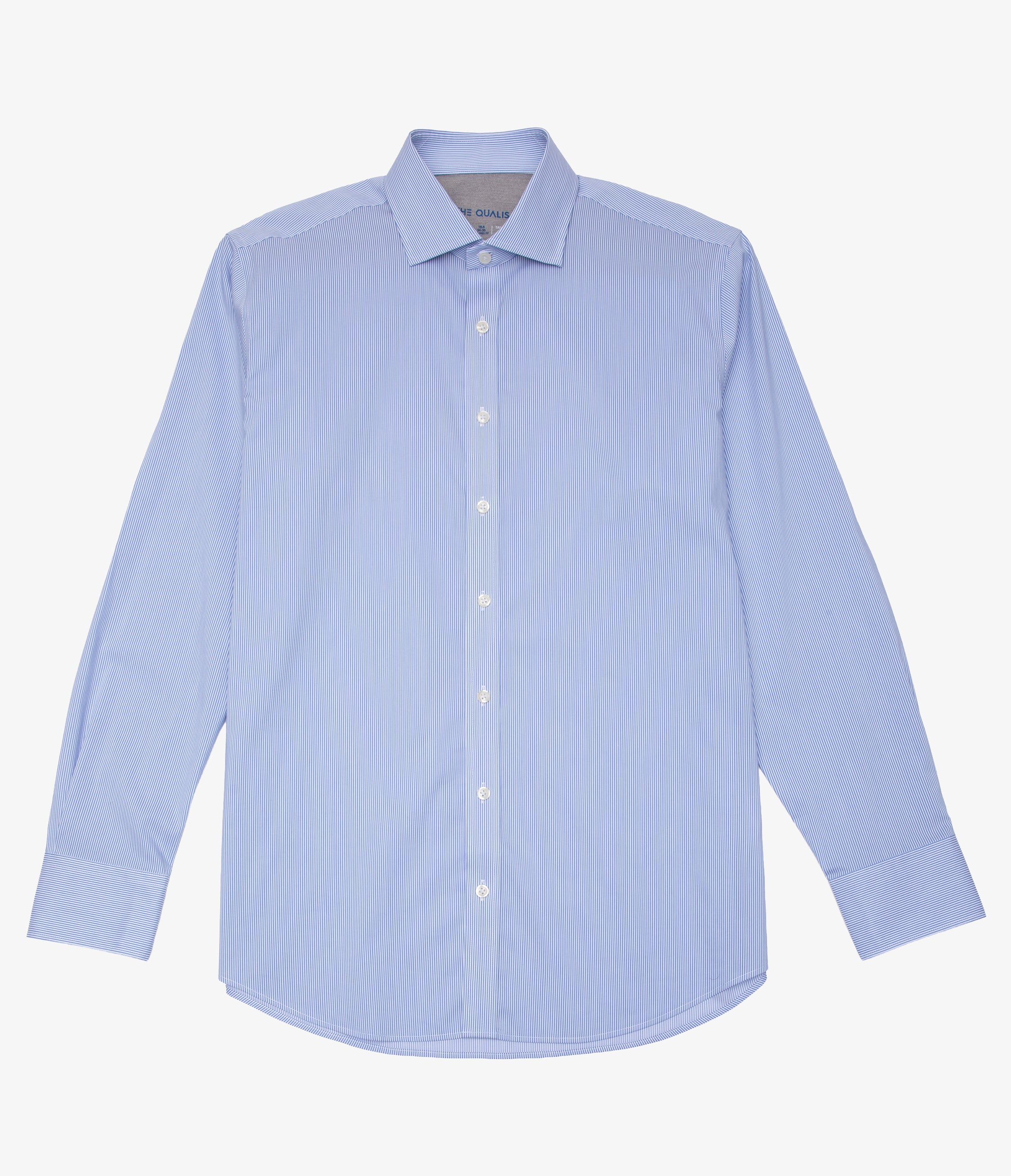 Camisa Hombre Performance Cuello Italiano Rayas Azul