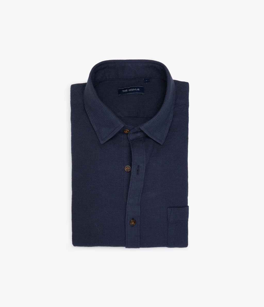 Camisa Hombre Waffle Manga Larga Azul Marino Matias