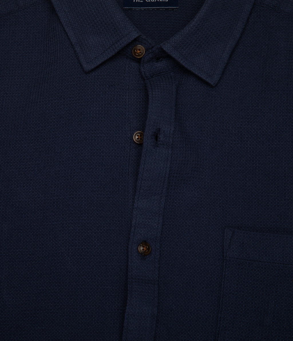 Camisa Hombre Waffle Manga Larga Azul Marino Matias