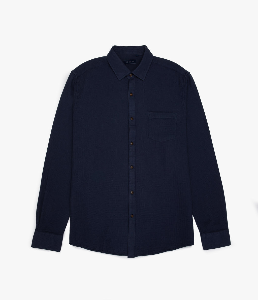 Camisa Hombre Waffle Manga Larga Azul Marino Matias