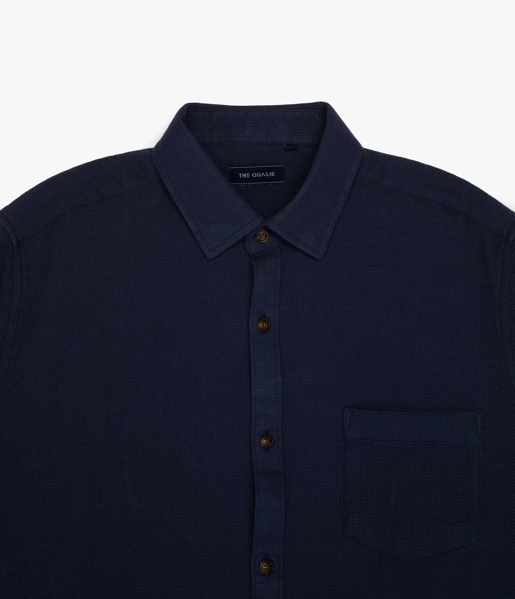 Camisa Hombre Waffle Manga Larga Azul Marino Matias