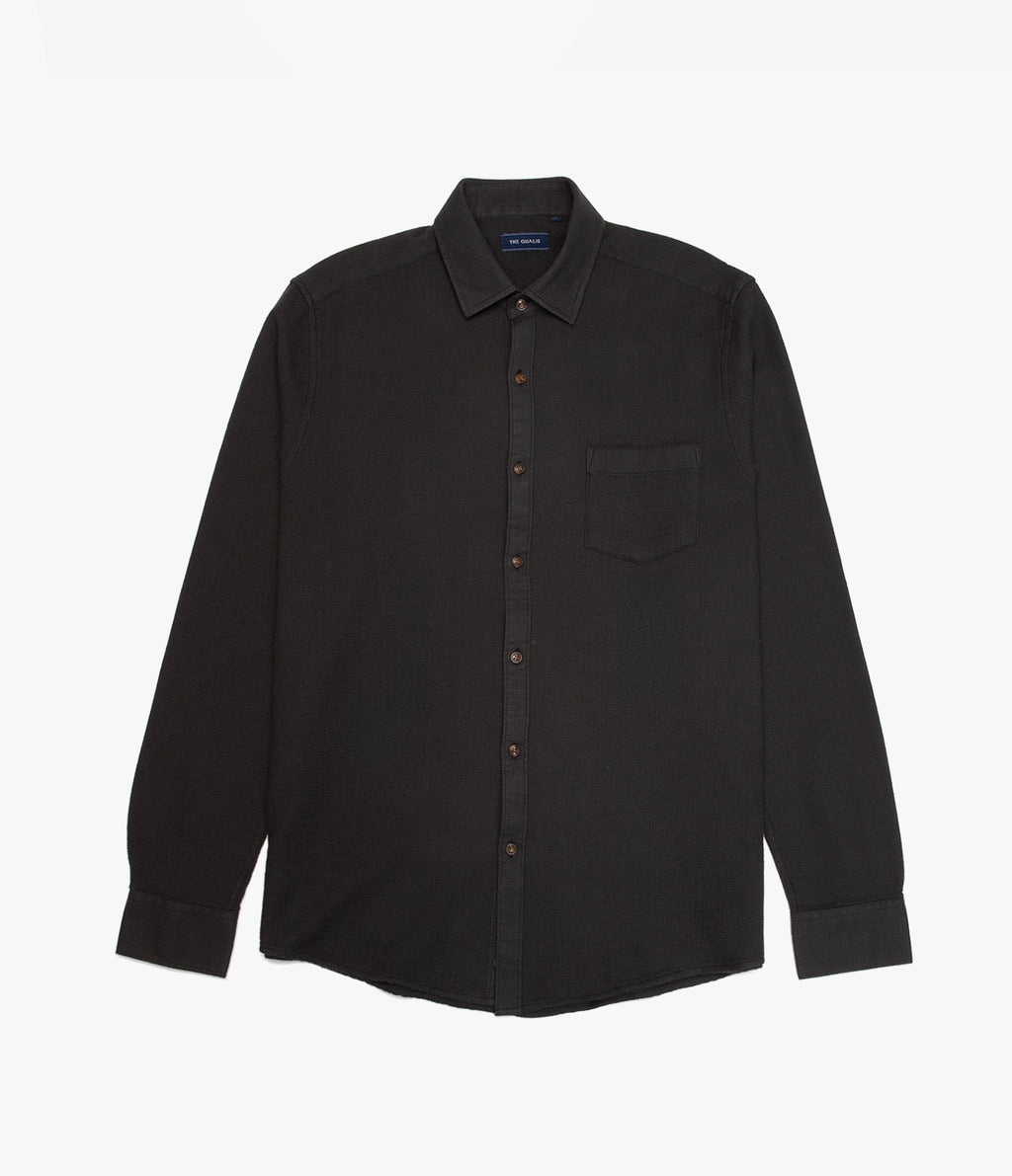 Camisa Hombre Waffle Manga Larga Negro Matias