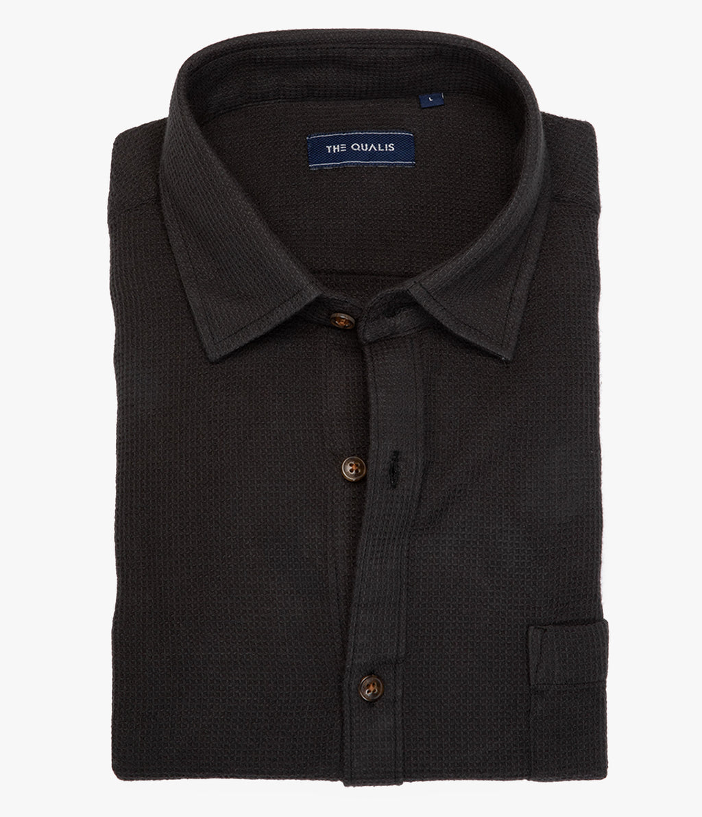 Camisa Hombre Waffle Manga Larga Negro Matias