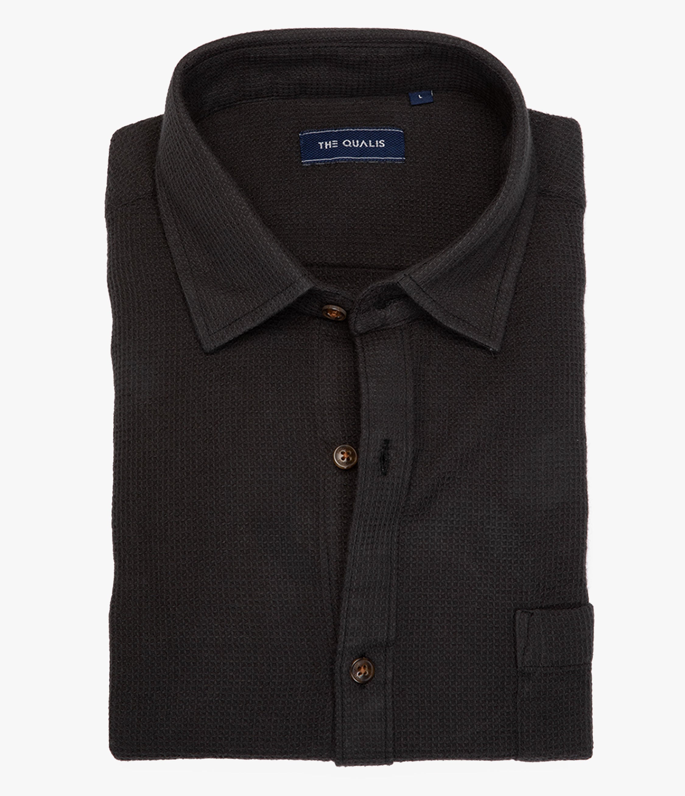 Camisa Hombre Waffle Manga Larga Negro Matias