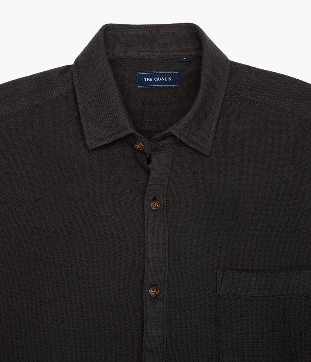 Camisa Hombre Waffle Manga Larga Negro Matias