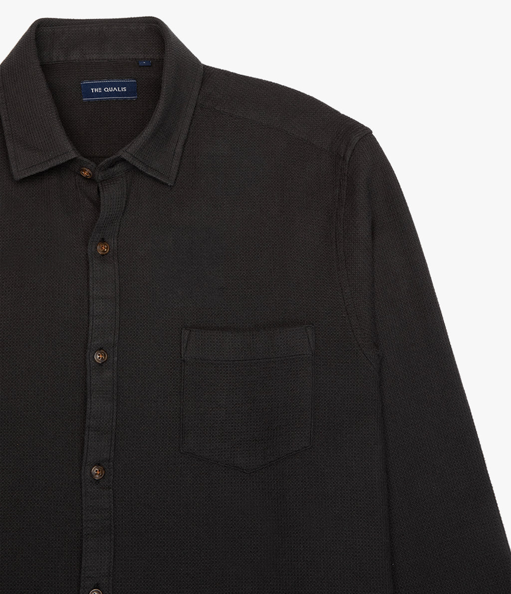 Camisa Hombre Waffle Manga Larga Negro Matias