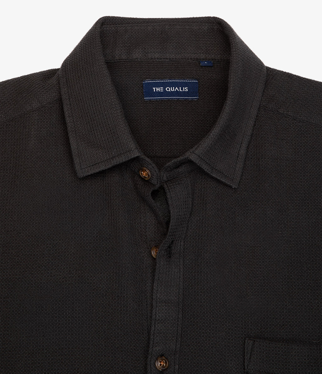 Camisa Hombre Waffle Manga Larga Negro Matias