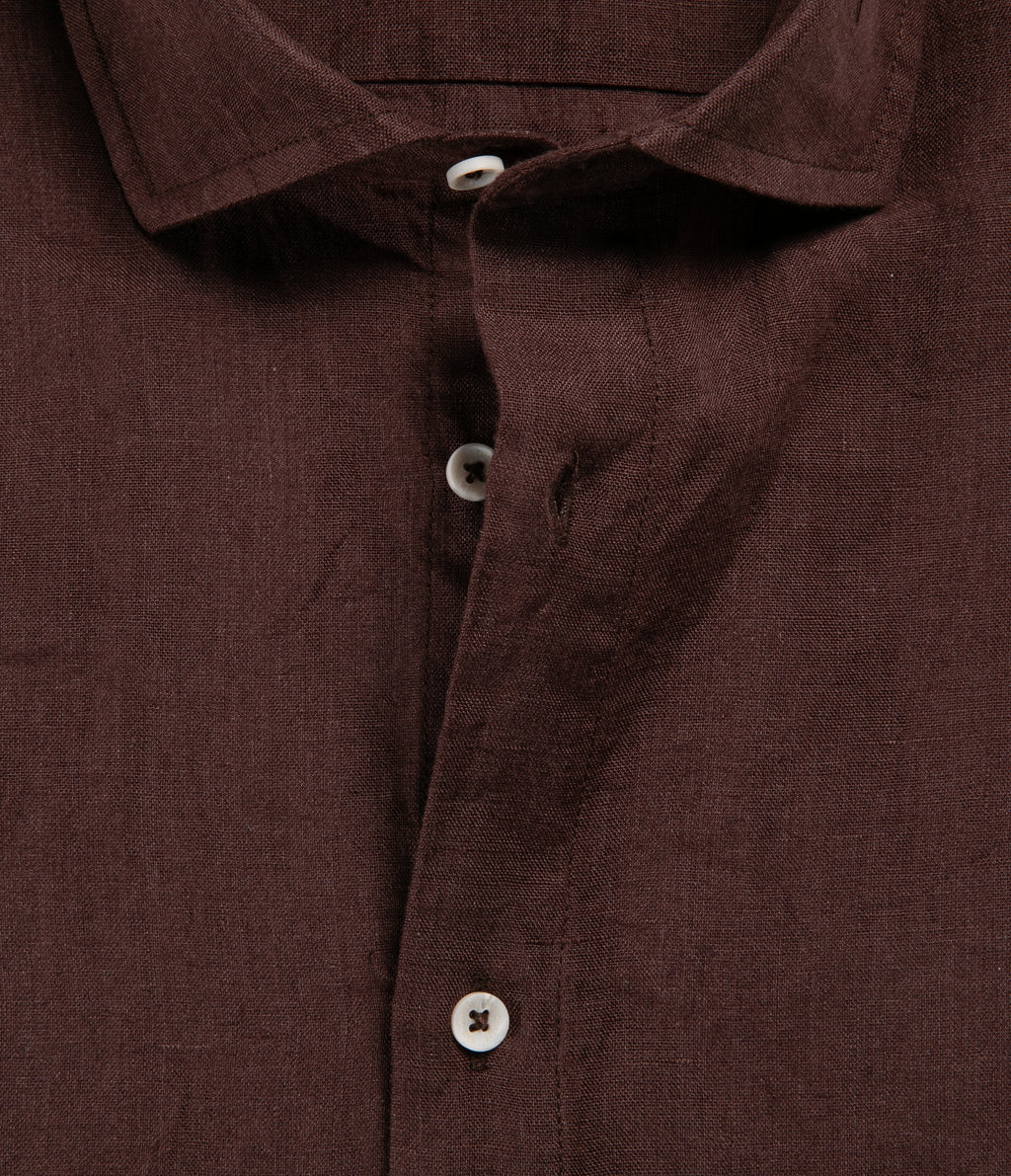 Camisa Hombre Lino Manga Larga Amalfi Burdeo