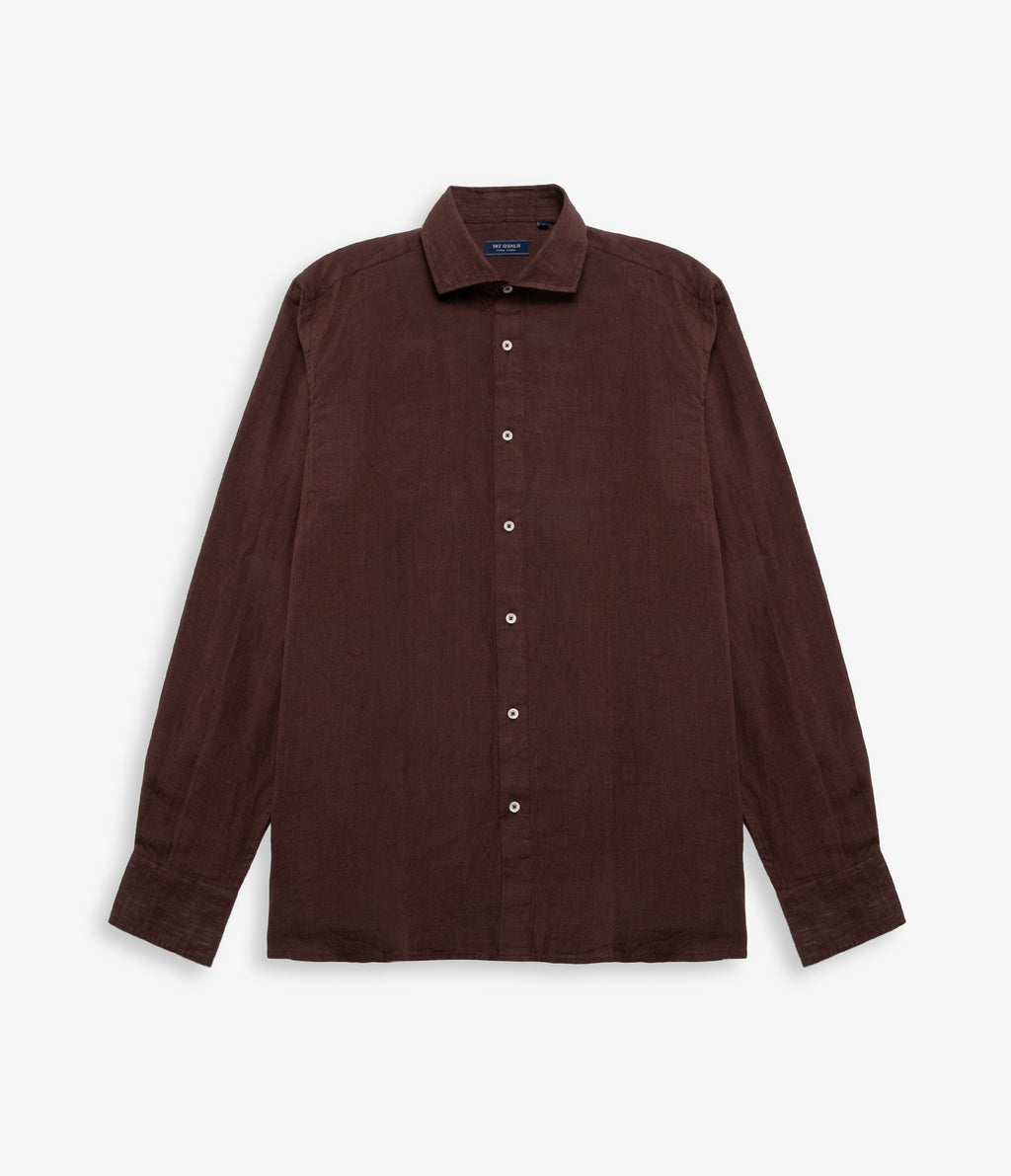 Camisa Hombre Lino Manga Larga Amalfi Burdeo