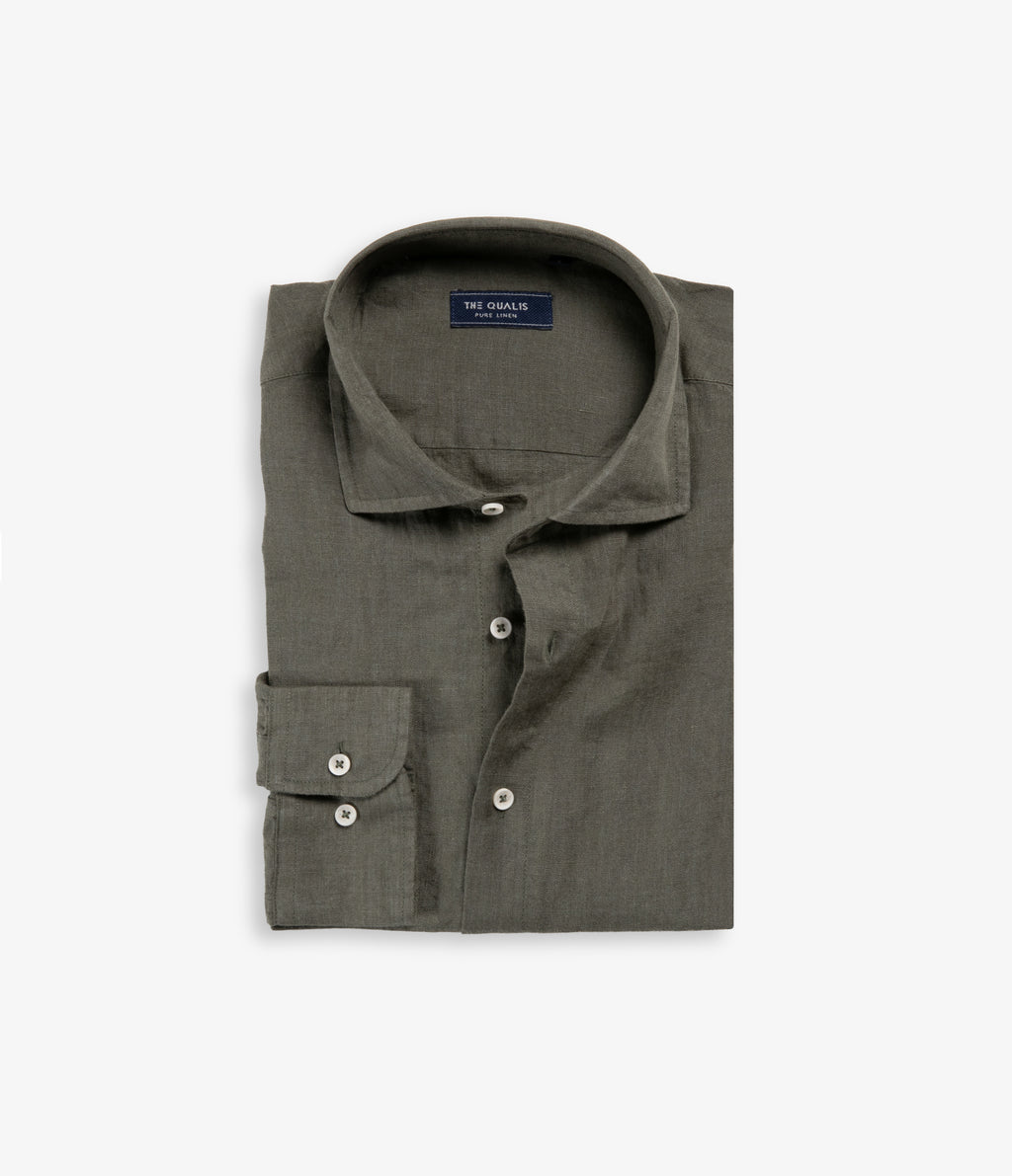 Camisa Hombre Lino Manga Larga Amalfi Verde Oscuro