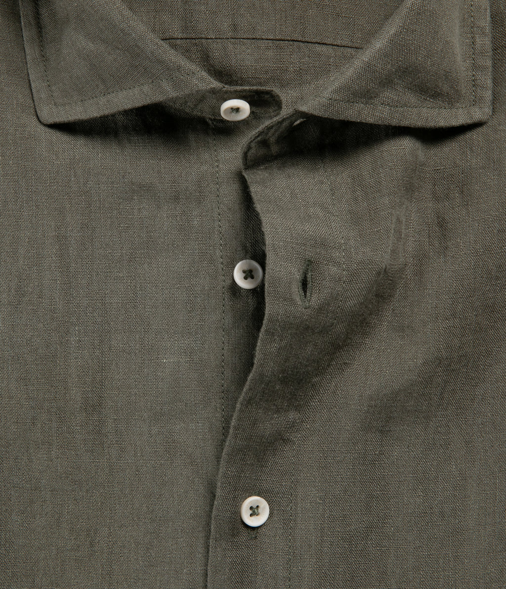 Camisa Hombre Lino Manga Larga Amalfi Verde Oscuro
