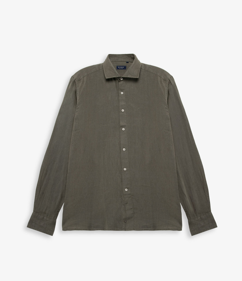 Camisa Hombre Lino Manga Larga Amalfi Verde Oscuro