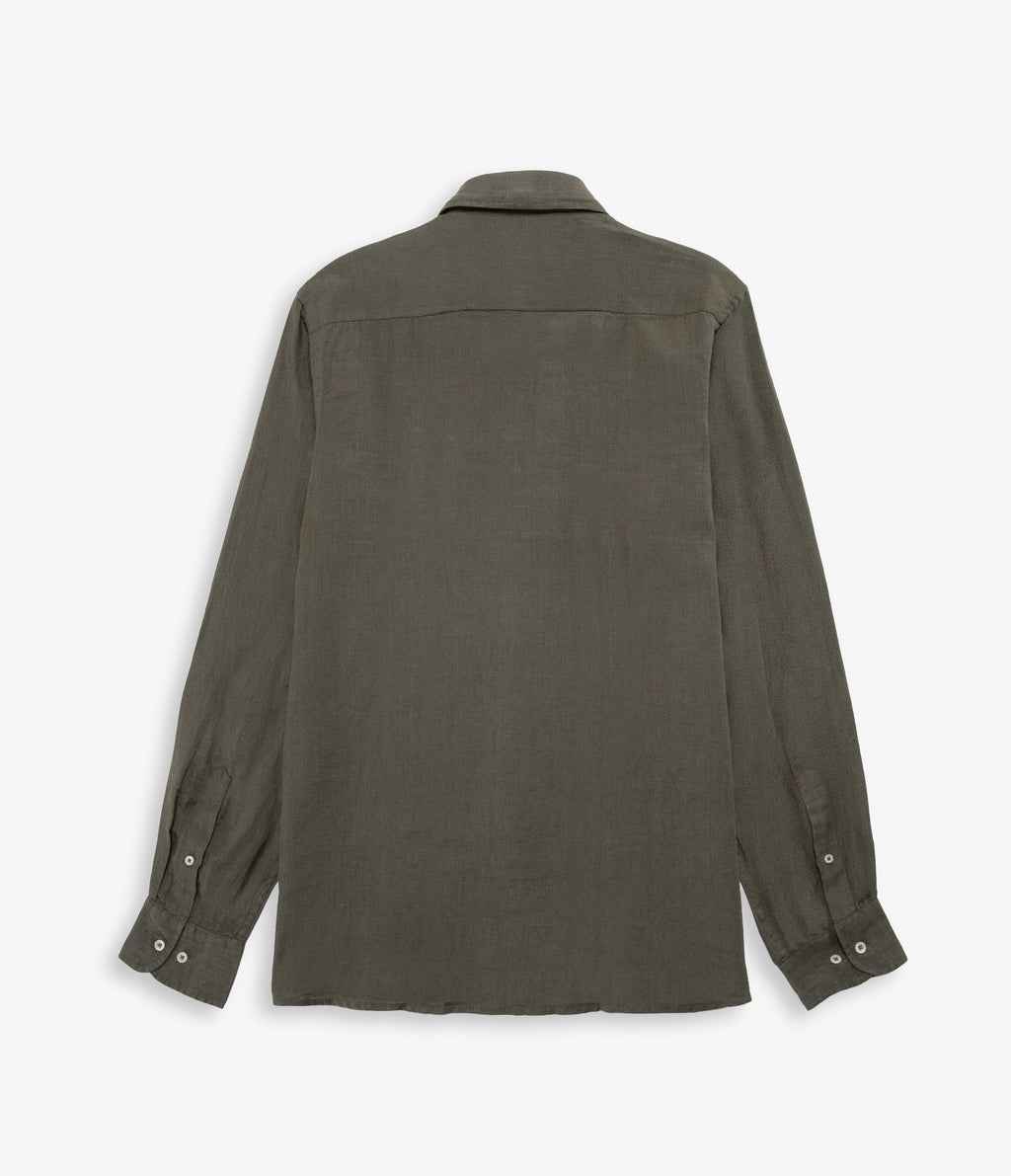 Camisa Hombre Lino Manga Larga Amalfi Verde Oscuro
