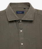 Camisa Hombre Lino Manga Larga Amalfi Verde Oscuro