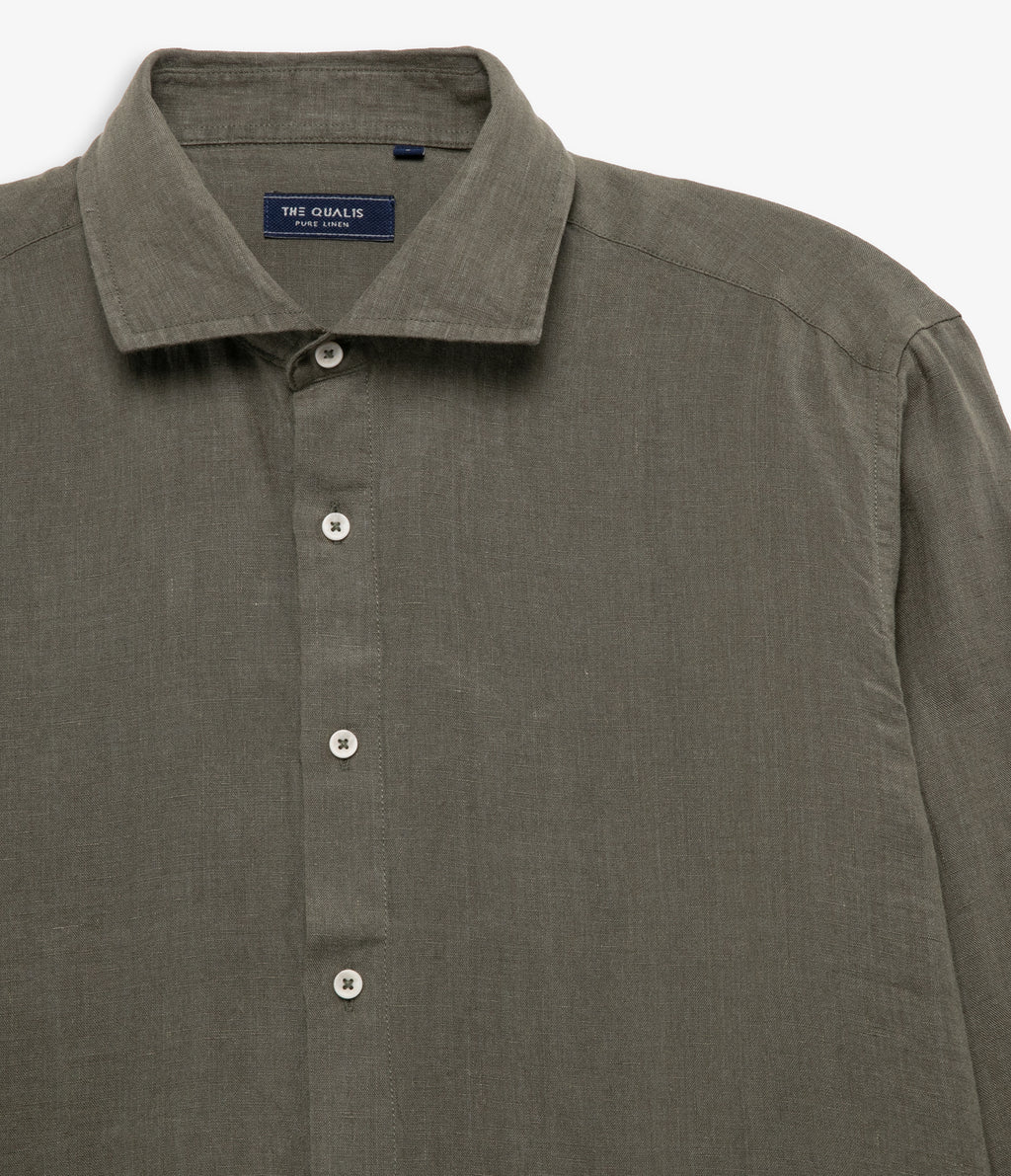 Camisa Hombre Lino Manga Larga Amalfi Verde Oscuro