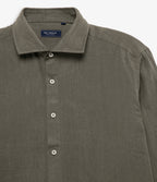 Camisa Hombre Lino Manga Larga Amalfi Verde Oscuro
