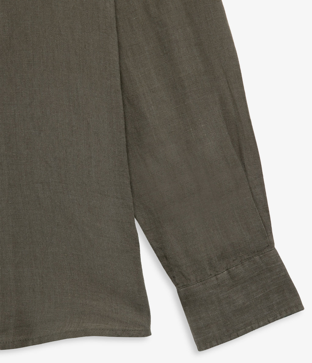 Camisa Hombre Lino Manga Larga Amalfi Verde Oscuro