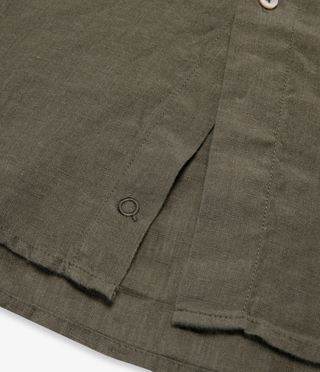 Camisa Hombre Lino Manga Larga Amalfi Verde Oscuro