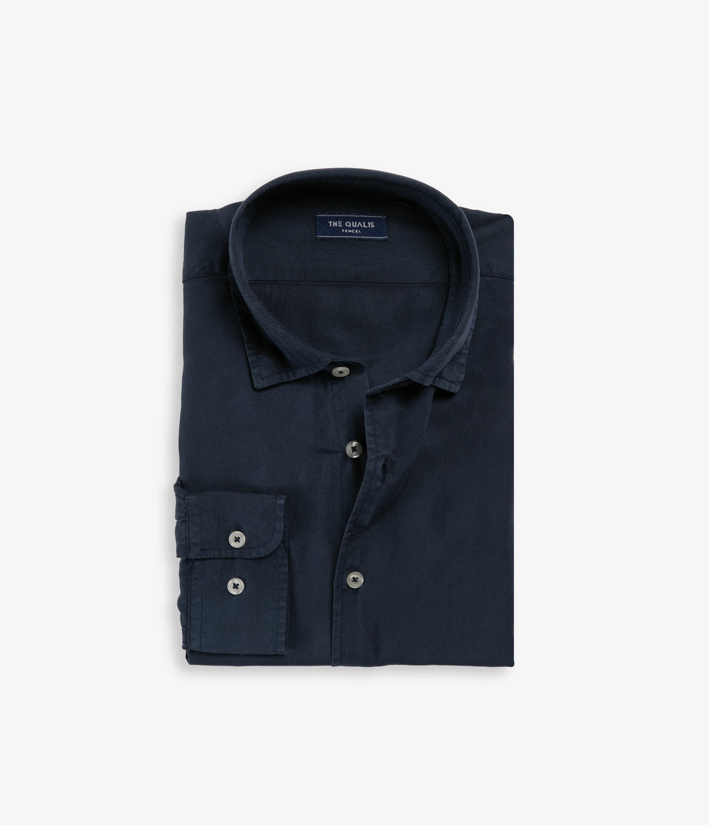 Camisa Hombre Tencel Manga Larga Azul Mark