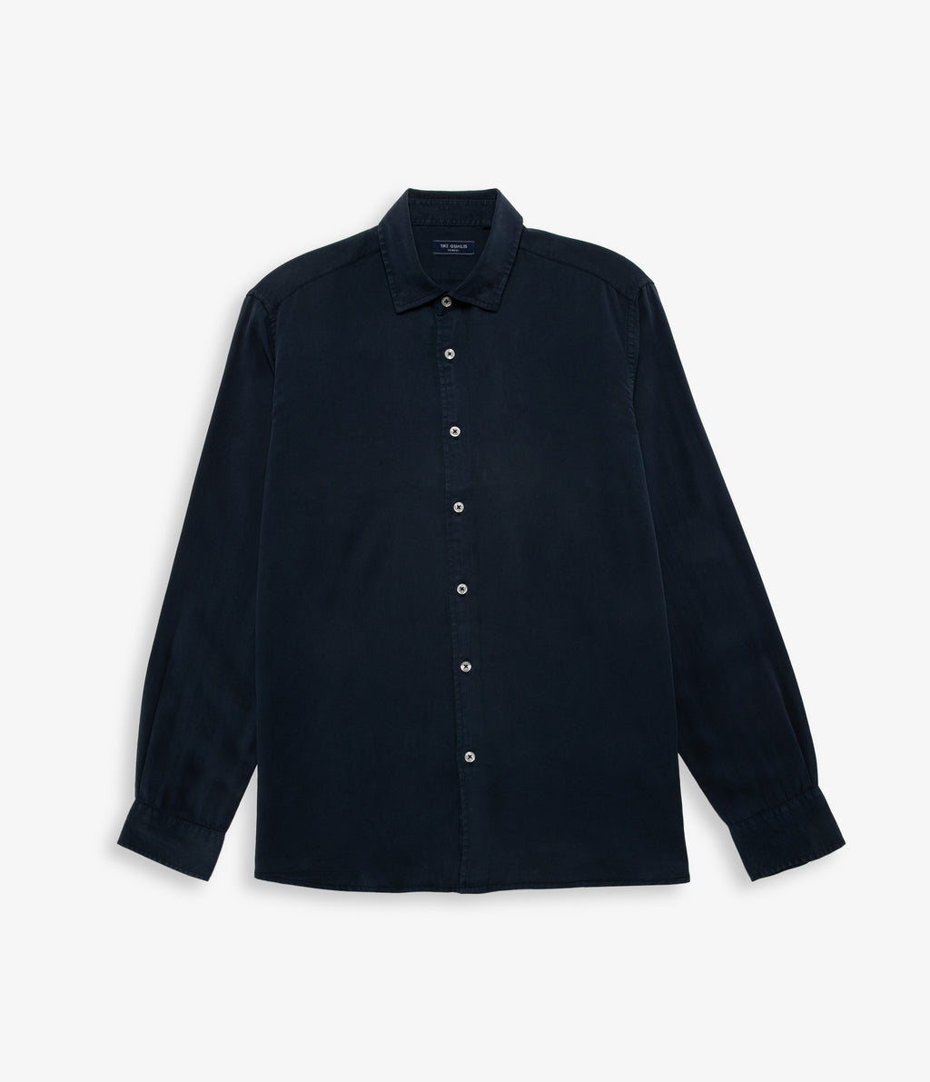 Camisa Hombre Tencel Manga Larga Azul Mark