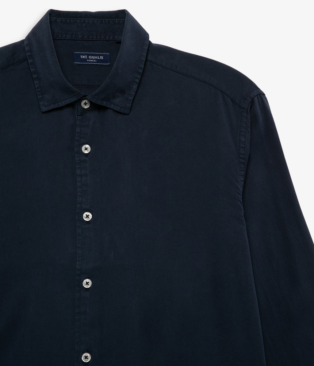 Camisa Hombre Tencel Manga Larga Azul Mark