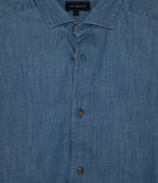 Camisa Hombre 100% Algodón Denim Manga Corta Azul