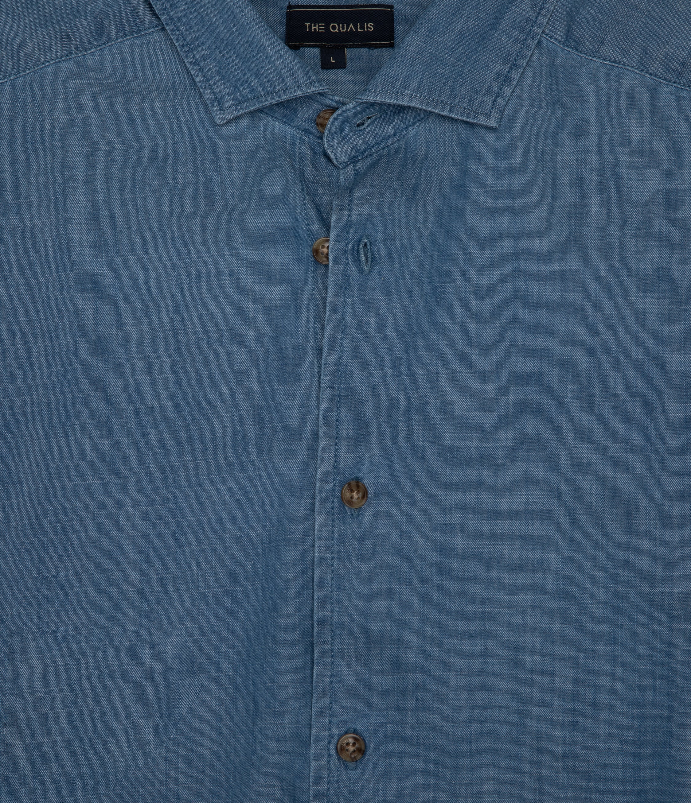 Camisa Hombre 100% Algodón Denim Manga Corta Azul