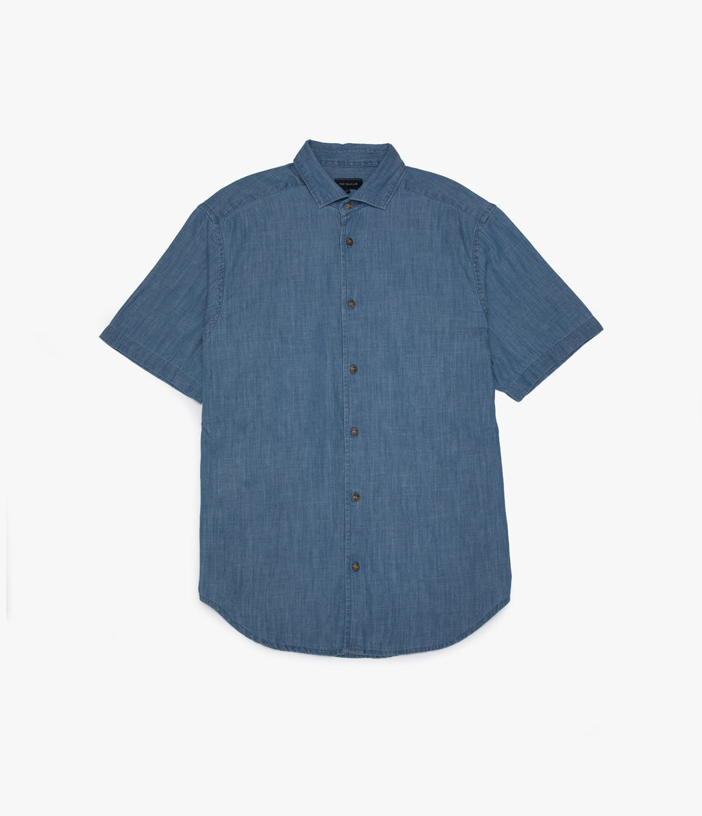 Camisa Hombre 100% Algodón Denim Manga Corta Azul