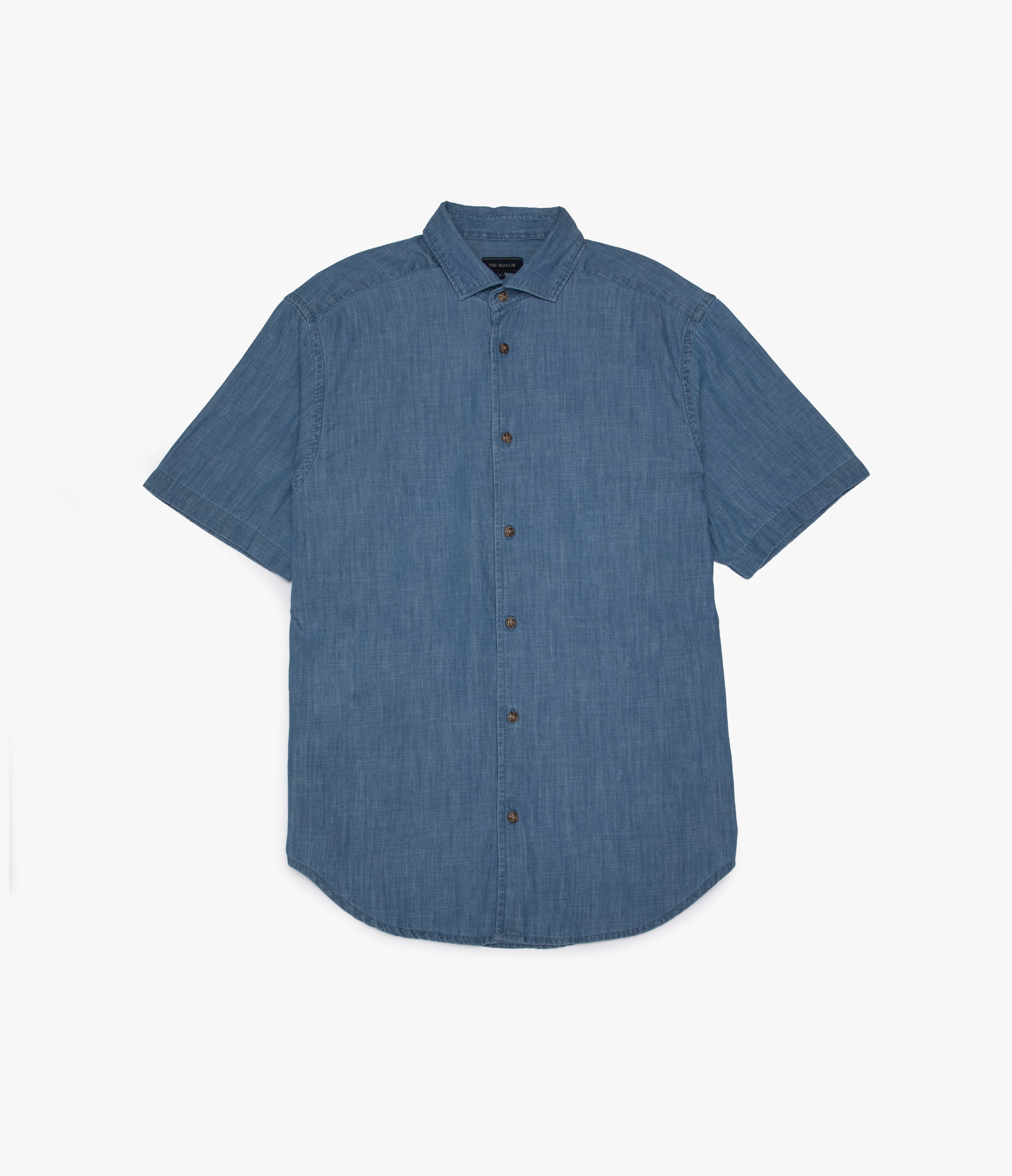 Camisa Hombre 100% Algodón Denim Manga Corta Azul