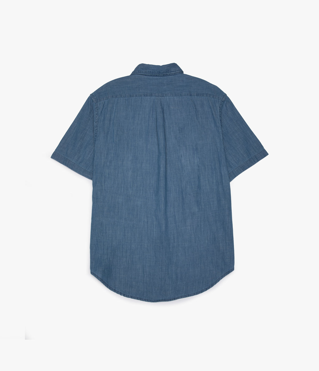 Camisa Hombre 100% Algodón Denim Manga Corta Azul