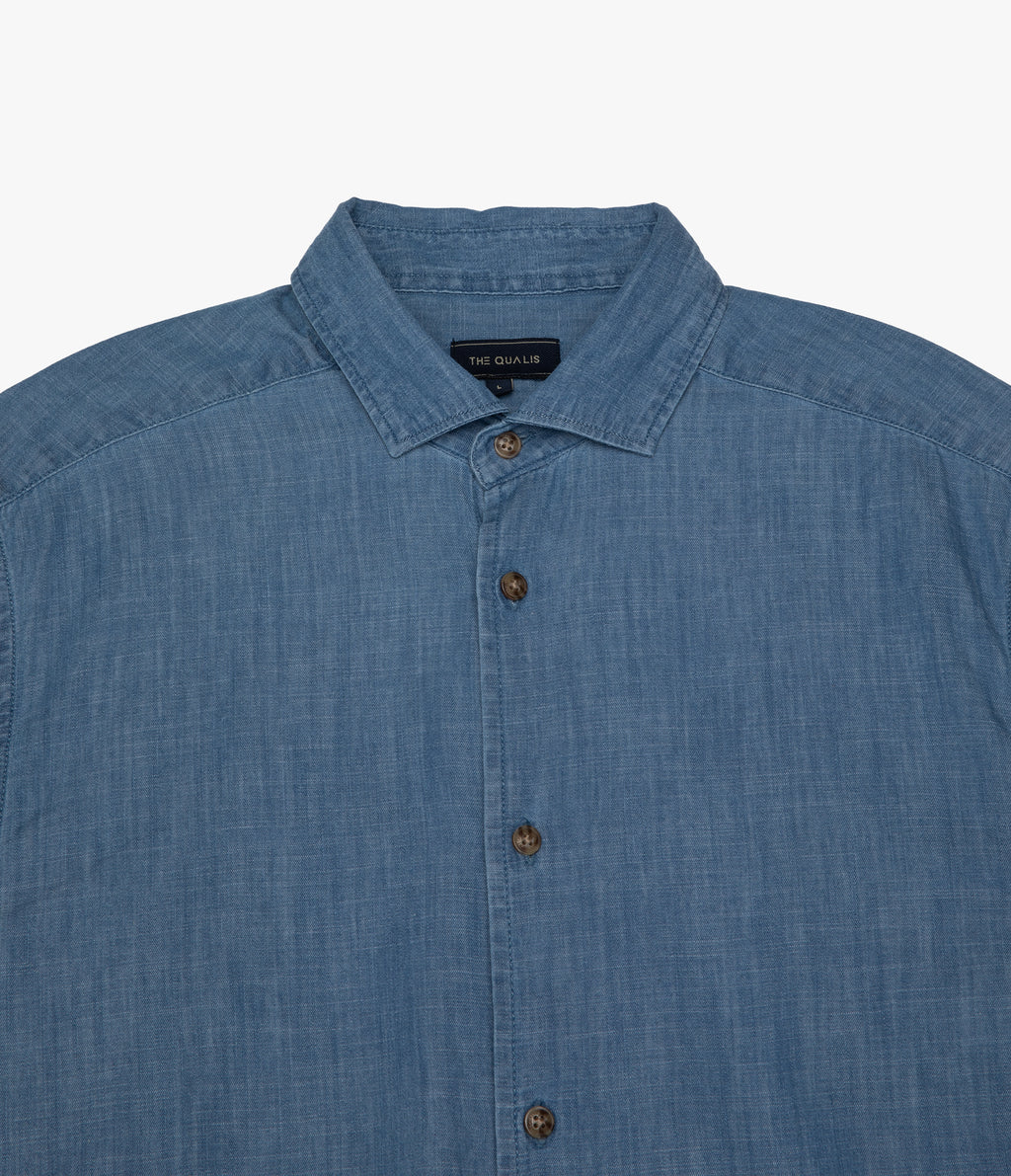 Camisa Hombre 100% Algodón Denim Manga Corta Azul